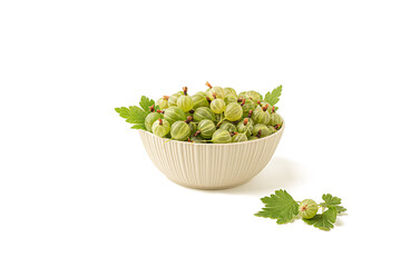 Gooseberries in a bowl on a white background