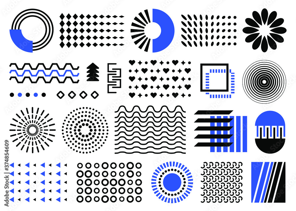 Poster vector design elements, abstract geometric shapes. set of black and blue memphis elements. collectio