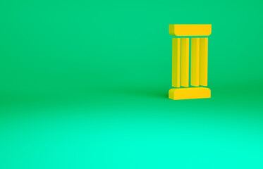 Orange Ancient column icon isolated on green background. Minimalism concept. 3d illustration 3D render.