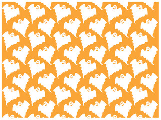 Seamless pattern for Halloween with ghosts on orange background.