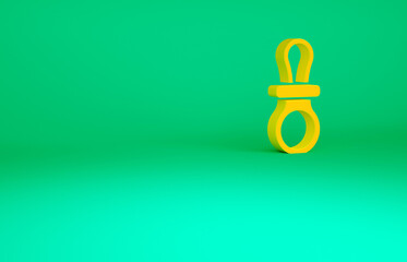 Orange Baby dummy pacifier icon isolated on green background. Toy of a child. Minimalism concept. 3d illustration 3D render.