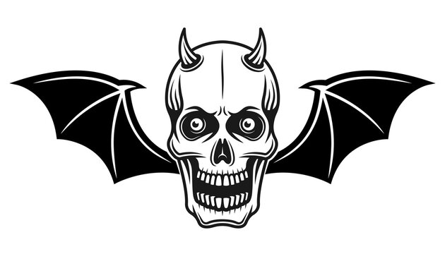 Horned skull with bat wings vector illustration