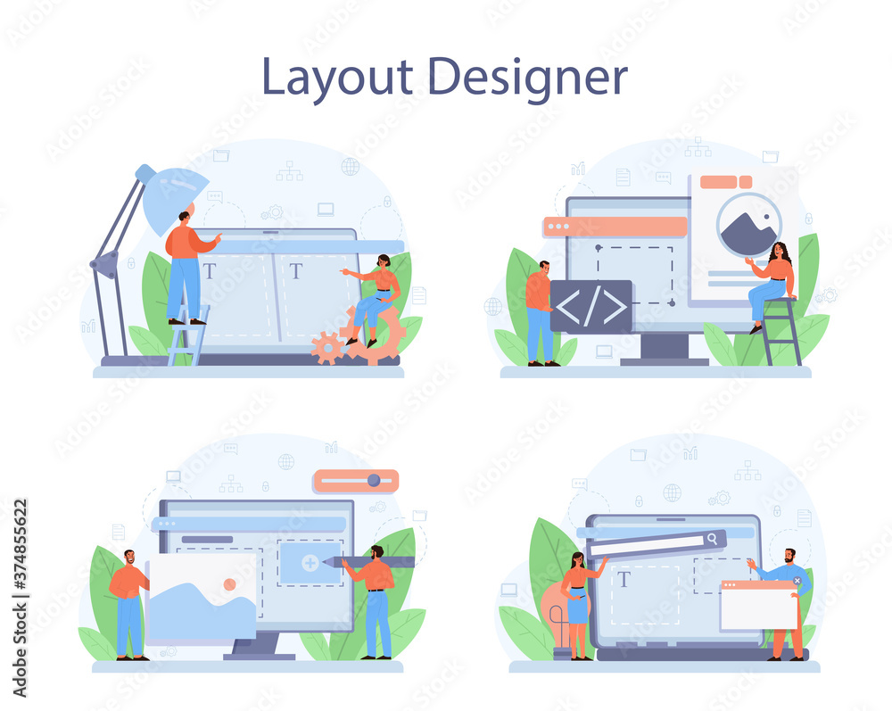 Poster layout designer concept set. web development, mobile app