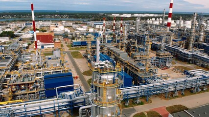 Aerial shot over a oil refinery in Gdansk, Poland. . High quality photo
