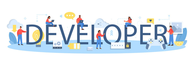 Developer typographic header. Modern technology and smartphone