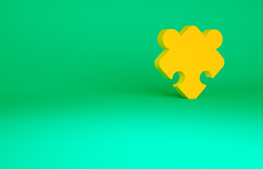 Orange Puzzle pieces toy icon isolated on green background. Minimalism concept. 3d illustration 3D render.