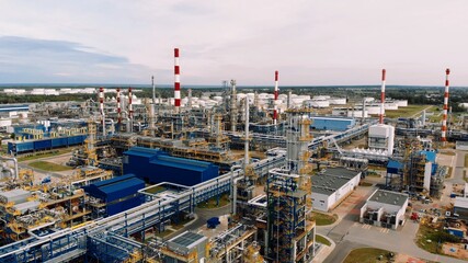 Aerial shot over a pipe infrastructure in an oil refinery in Gdansk, Poland. . High quality photo