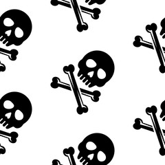 Skull and bones vector black seamless pattern