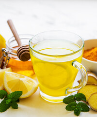 Energy tonic drink with turmeric, ginger, lemon and honey