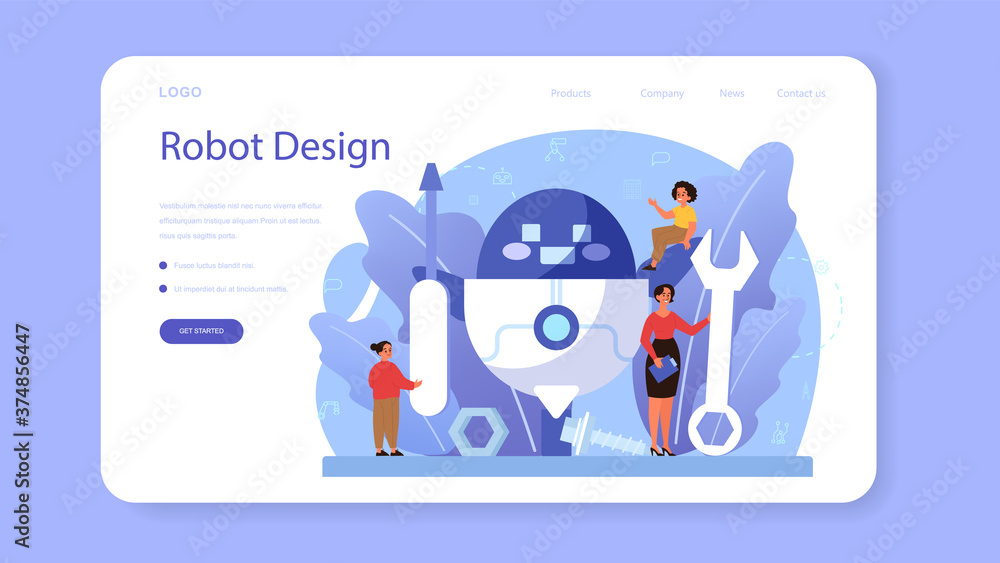 Aufkleber robotics school subject web banner or landing page. robot