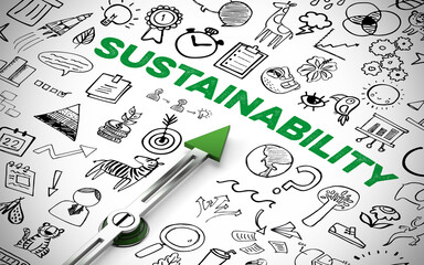 Sustainability Konzept mit Kompass und Schriftzug