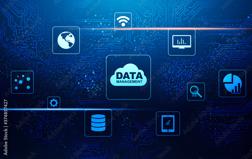 Poster Creative Illustration For Data Management Concept With Storage Cloud And Different Icons