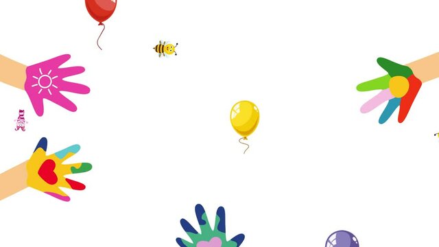Concept Design With Painted Hands Of Little Children