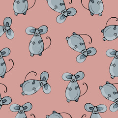 Children's pattern with mice. Animals - doodles for decoration of children's fabrics, clothes.