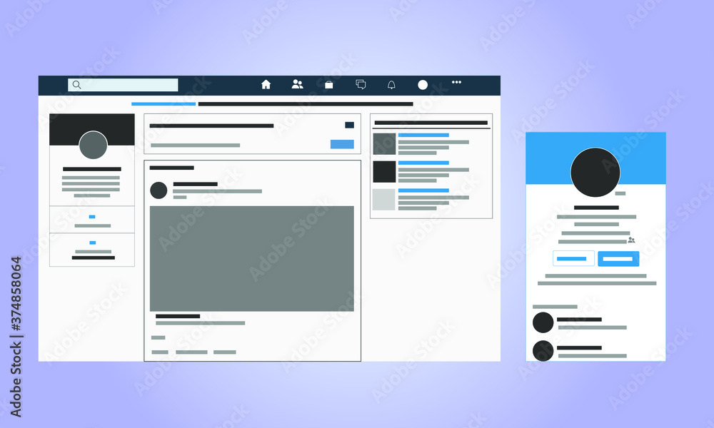 Fototapete responsive profile page design. the same account on the smartphone and on the desktop. vector illust