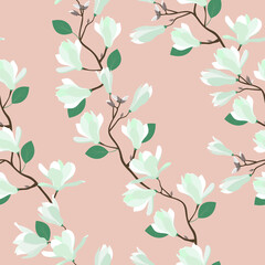 Seamless vector illustration of a blooming magnolia