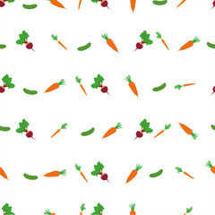 Fototapeta premium Seamless vector pattern. Vegetables, carrots, cucumber, beets. Isolated over white background. Vector graphics.