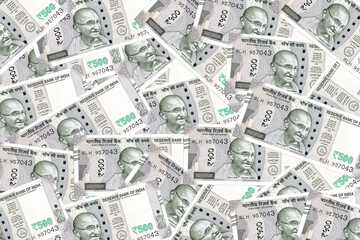 Stack of Indian bank note paper currency 500 rupee paper currency