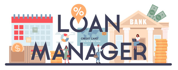 Loan manager typographic header. Bank employee that work