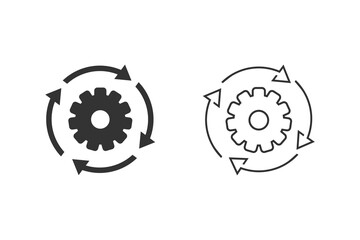 Workflow process line icon set in flat style. Gear cog wheel with arrows vector 