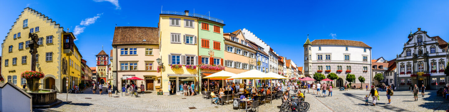 Wangen, Germany - August 6: famous historic buildings in the old town of Wangen on August 6, 2020