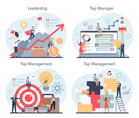 Business top management concept set. Successful strategy, motivation