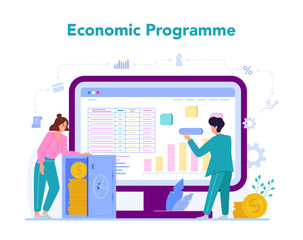 Economics and finance online service or platform. Business people