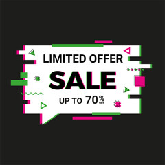Distorted Glitch Style Modern Background Sale banner for Graphic Design - Banner, Poster, Flyer, Brochure, Card. Vector Illustration.
