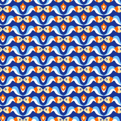 Fish seamless pattern on blue background