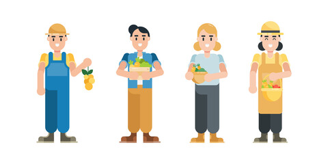 Set of farmer characters. Modern cartoon man and woman characters in flat style. Vector illustration.