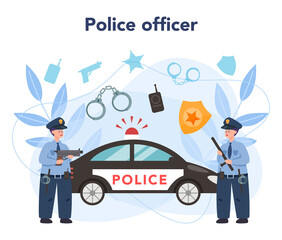 Police officer in uniform. Detective making investigation.