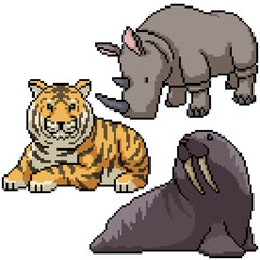 pixel art set isolated wild big animal
