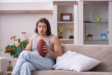 Male ex-champion american football player suffering from alcohol