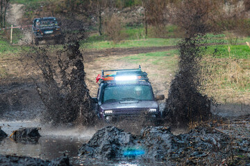 ATV in action. Extreme ride on dirt track. Ukraine