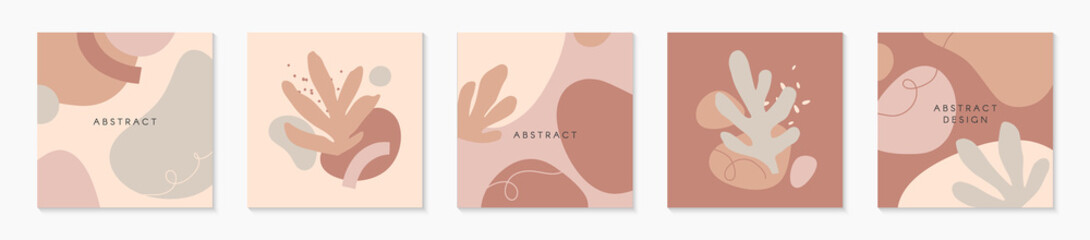 Obraz premium Bundle of modern vector illustrations with hand drawn organic shapes,textures and graphic elements.Trendy creative backgrounds for social media posts and stories,banners,branding design,covers