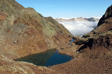 Coumette lakes near Montcalm peak, 3077 metres, Pyrenees, France.