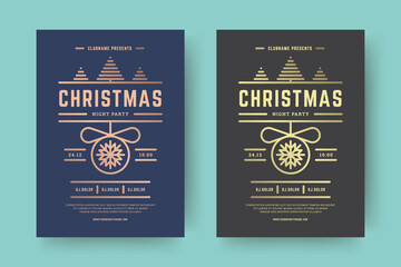 Christmas party flyer event modern typography and golden decoration elements vector illustration.
