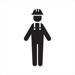 Worker vector icon. Figure in a full-length with helmet and uniform on an isolated background