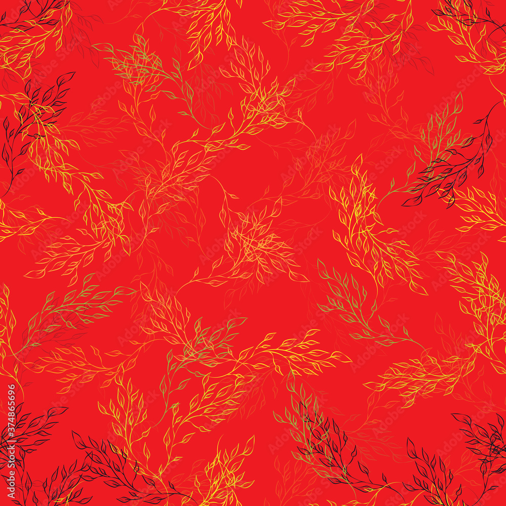 Poster seamless repeating autumn pattern of twigs and leaves