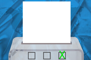 blank ballot paper over a transparent ballot box, blank for a designer, concept of state elections, referendum
