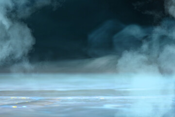 Colors. Synth wave and retro wave, vaporwave futuristic aesthetics. Glowing neon style. Horizontal wallpaper, background. Stylish flyer for ad, offer, bright colors and smoke neoned effect. Copyspace.