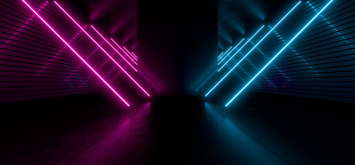 Colored luminous geometric shape on a black background. 3d rendering image.
