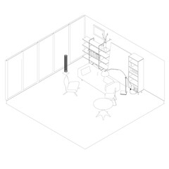 The outline of the interior of the living room. Isometric view. Vector illustration