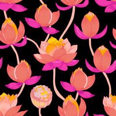 Lotus flowers vector seamless patterns set