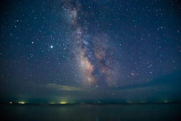 Deep sky astrophotography. Milky Way over the sea.