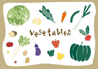 野菜のアイコンセット　手書き　ベクター素材　レトロカラー
