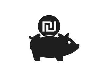 save israeli shekel icon. israeli money piggy bank. banking and finance symbol