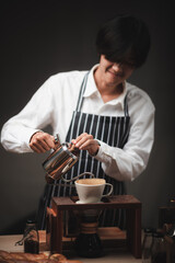 concept of coffee drip filter process with coffeemaker, vintage style cafe