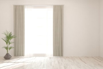 White empty room. Scandinavian interior design. 3D illustration