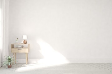 White empty room. Scandinavian interior design. 3D illustration